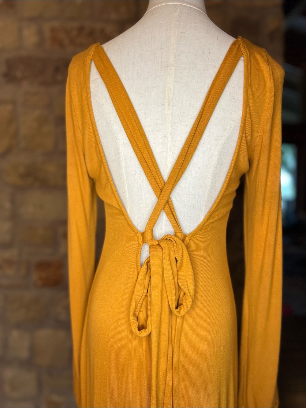 Free People Beach Luna Midi Dress XS Mustard Open Back Boho - Picture 3 of 6